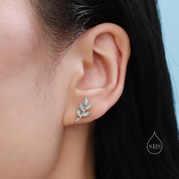 Small Green Opal Leaf Stud Earrings, 10 of 10