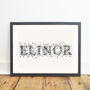 Personalised Monochrome Floral Name Print, thumbnail 1 of 4