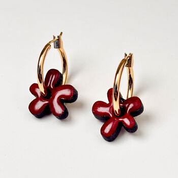 Hand Painted Wood Flower Hoops | Gold Plated | Gift, 7 of 11