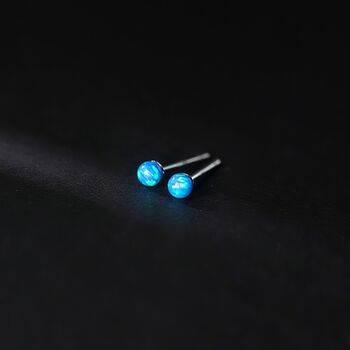 Sterling Silver Blue Opal Bead Stud Earrings, 4 of 8