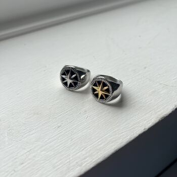 Mens Stainless Steel Compass Signet Ring, 4 of 7