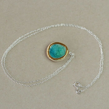 Emerald Turquoise Lagoon Oval Sterling Silver Pendant, 4 of 5