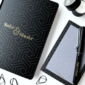 Sabr Shukr Stationery Set Geometric Black Gold Foil, 6 of 9