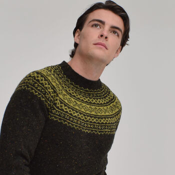 T Lab Conall Warm Red Fair Isle Lambswool Jumper, 6 of 6