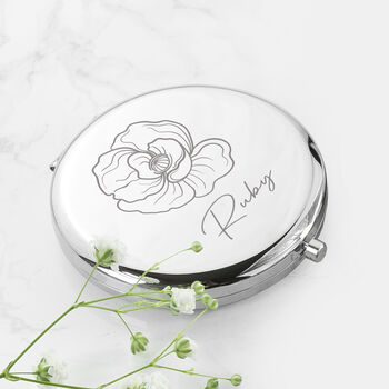 Personalised Silver Plated Birth Flower Compact Mirror, 3 of 6