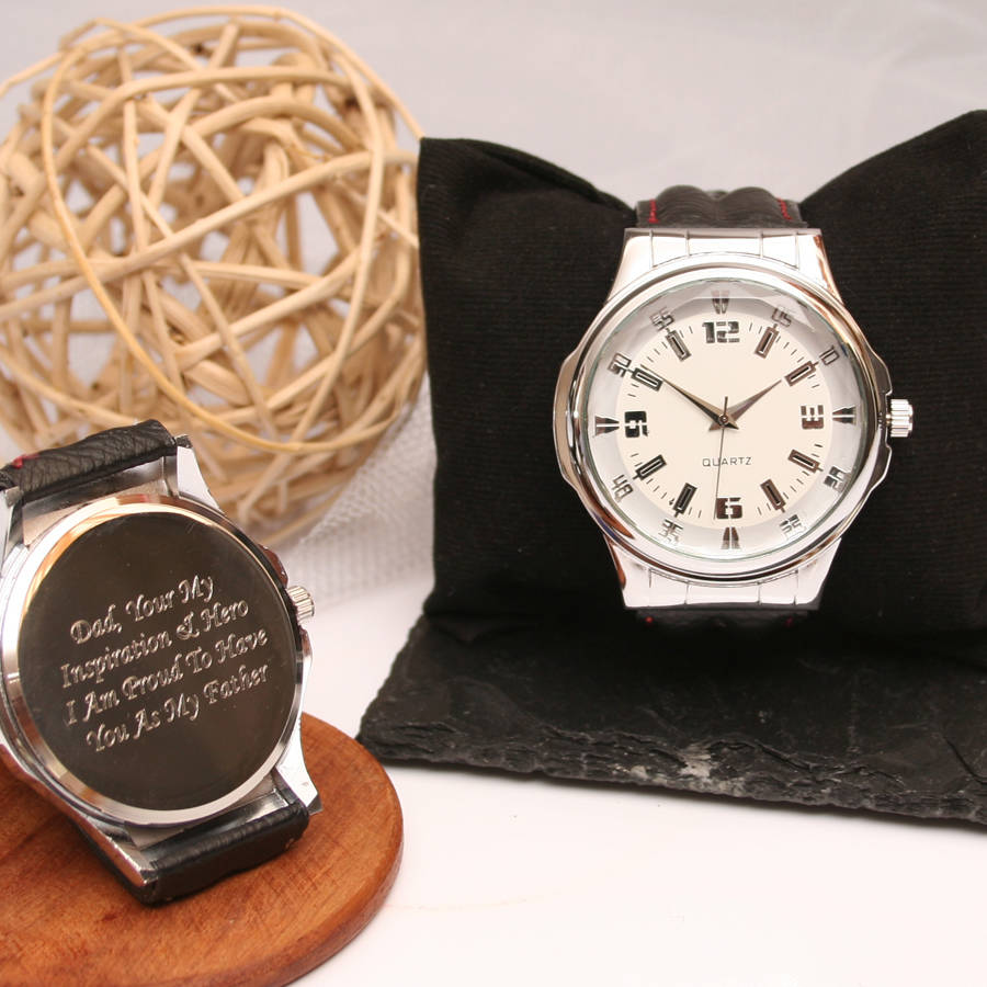 Silver Personalised Wrist Watch Bevelled Glass By