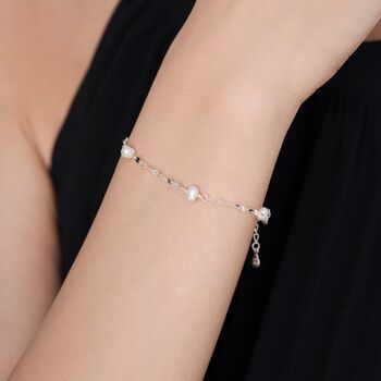 Pearl Beaded Bracelet With Sparkly Disk Chain In Sterling Silver, 7 of 11