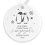 Personalised First Christmas Engaged Bauble Ceramic Penguin Ornament, thumbnail 2 of 2