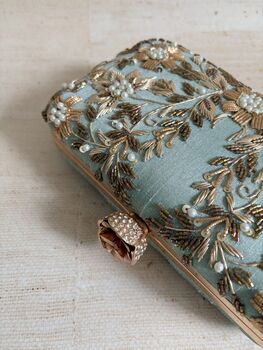 Green Silk Rectangular Clutch Bag, 7 of 12