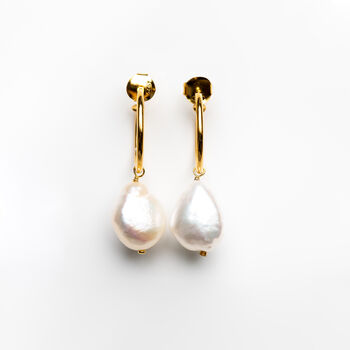 Gold Plated Pearl Hoop Earrings, 3 of 7