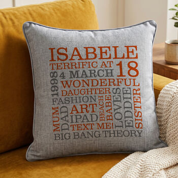 Personalised 18th Birthday Word Art Cushion, 6 of 9