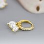 Natural Oval Pearl Trio Cz Huggie Hoops, thumbnail 8 of 12