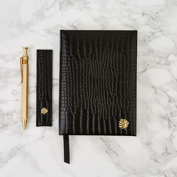 Leather Everyday Journal : Black Croc , Personalised, 3 of 5