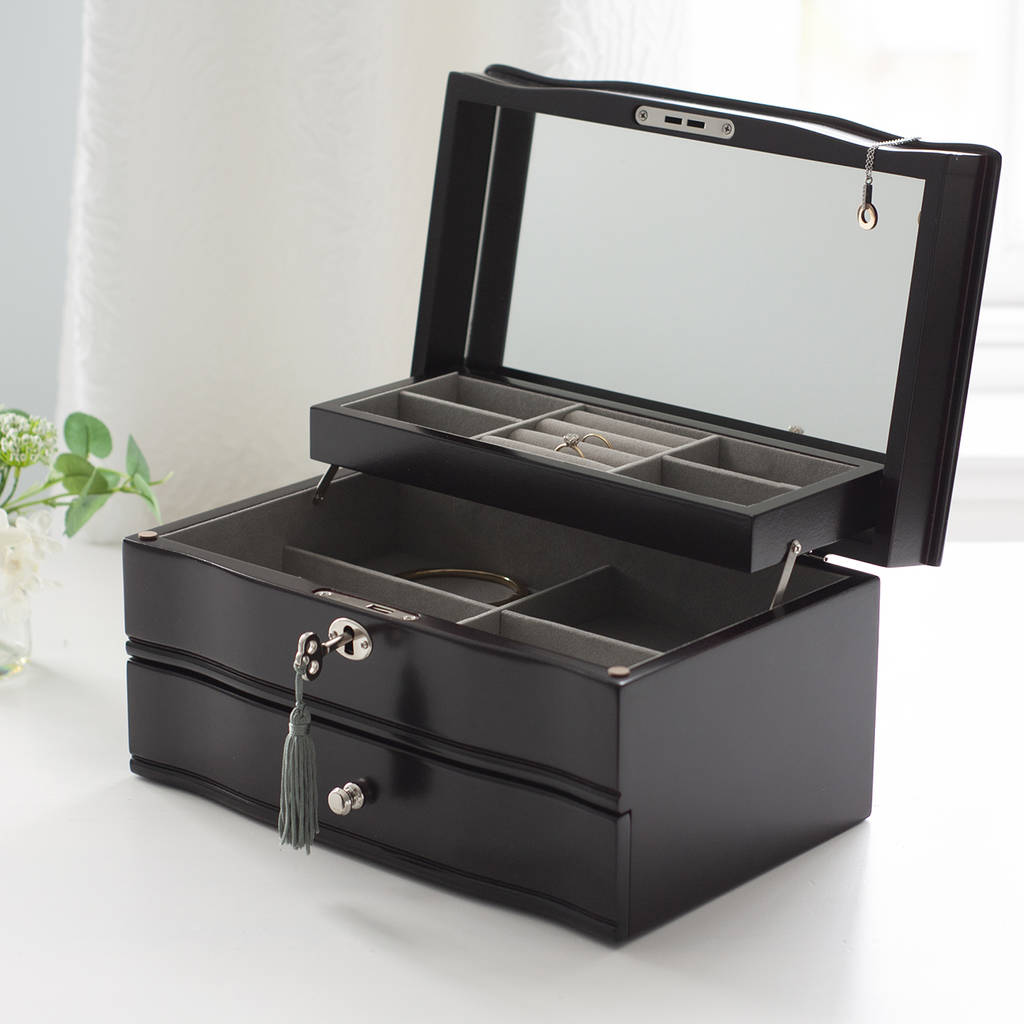 lockable mahogany wood jewellery box with key by jodie byrne