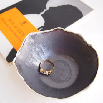 Handmade Ceramic Metallic Black / White Ring Dish, 2 of 5