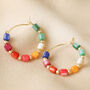 Small Rainbow Beaded Hoop Earrings In Gold Plating, thumbnail 3 of 4