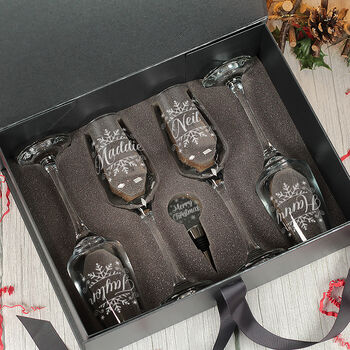 Personalised Christmas Snowflake Champagne Flutes And Gift Boxed Sets, 5 of 9
