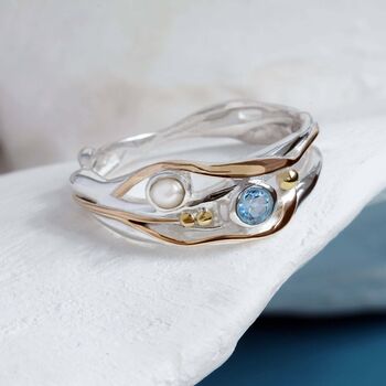 Sterling Silver Pearl And Blue Topaz Ring, 4 of 7