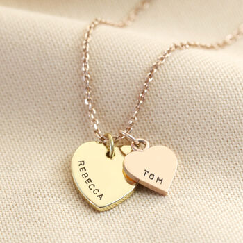 Personalised Solid Gold Double Heart Charm Necklace, 8 of 11