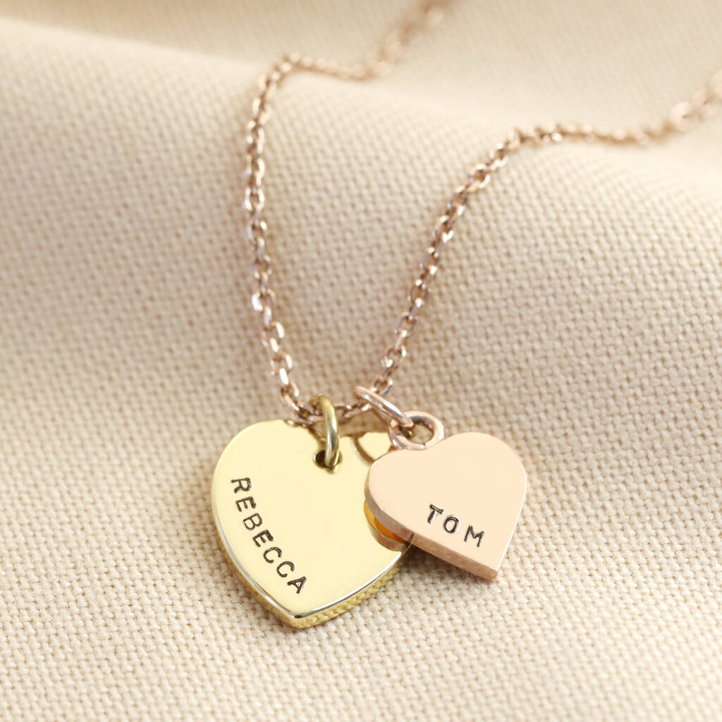 Personalised Solid Gold Double Heart Charm Necklace By Lisa Angel ...