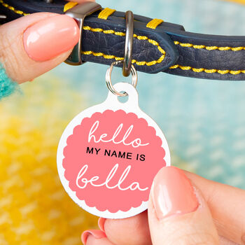 Personalised Circle Hello Scallop Pet ID Tag, 3 of 12