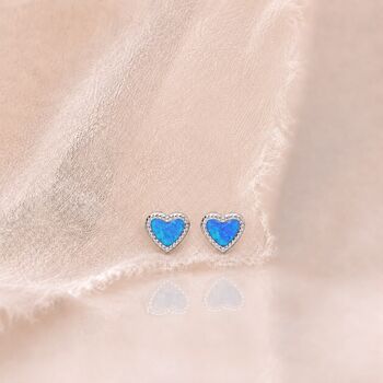 5mm Sterling Silver Blue Opal Heart Stud Earrings, 4 of 5