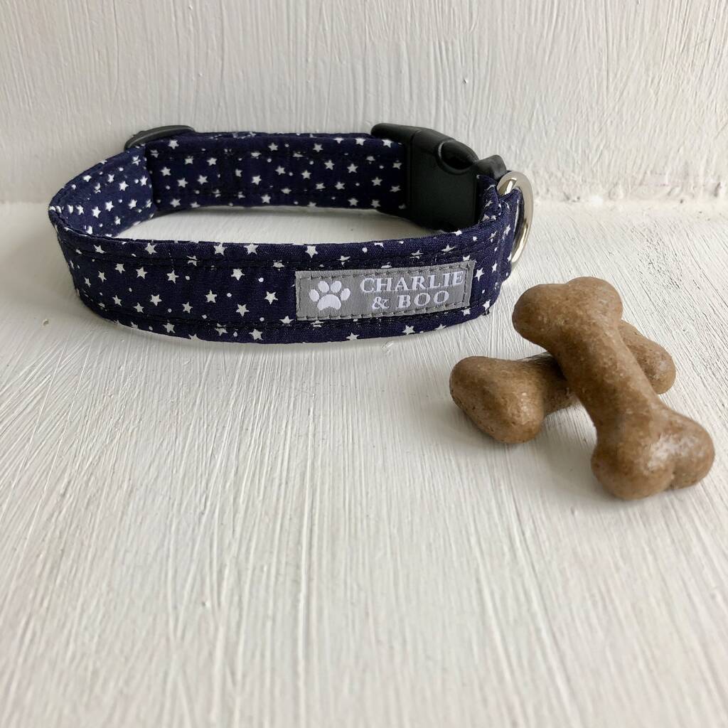 navy star dog collar for girl or boy dogs by charlie and boo
