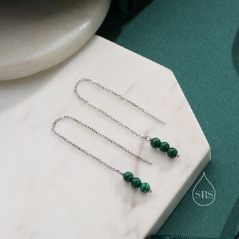 Sterling Silver Genuine Malachite Threaders, 2 of 10