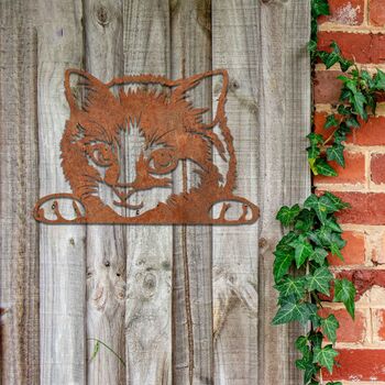 Metal Peaking Cat, Rusted Cat Wall Decor, Cat Gift, 9 of 10