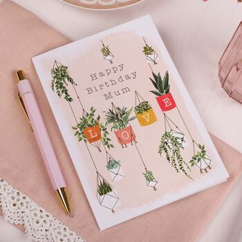 Peach 'Love' Happy Birthday Mum Card With Houseplants, 2 of 2