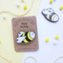 Cute Kawaii Bumble Bee Wooden Pin Badge, thumbnail 3 of 3