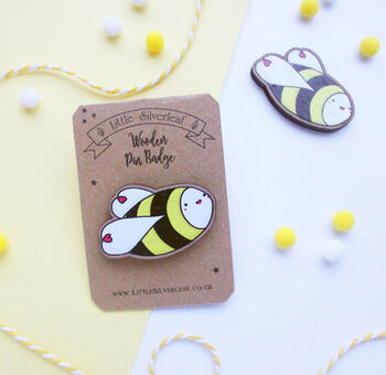 Cute Kawaii Bumble Bee Wooden Pin Badge, 3 of 3