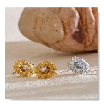 Cannes D’or Gold Crystal Flower V Gift Mini Stud Earrings, 2 of 7