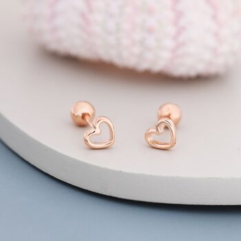 Sterling Silver Tiny Open Heart Screw Back Earrings, 6 of 12