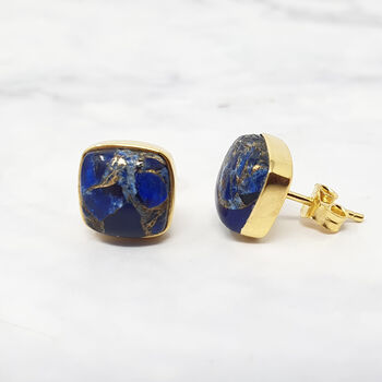 Sapphire September Birthstone Gold Plated Stud Earrings, 2 of 4