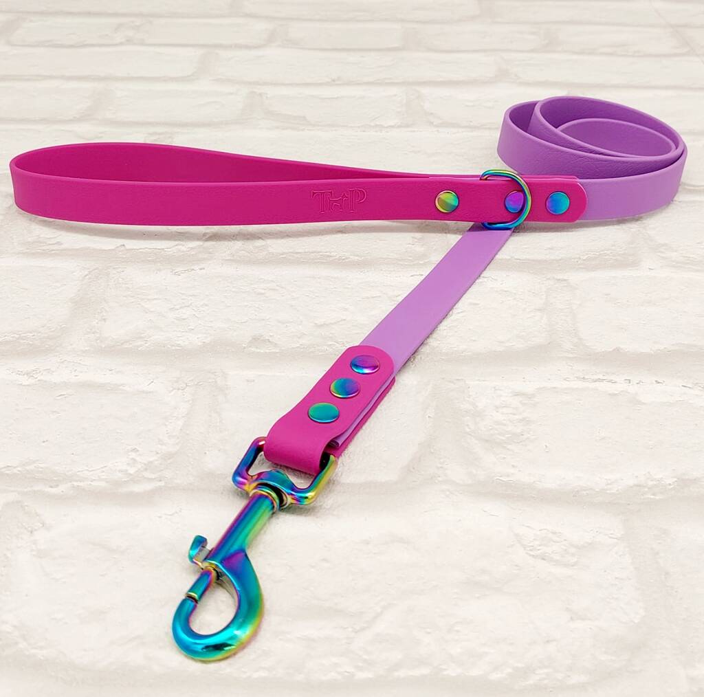 Waterproof Dog Collar And Lead Set Amethyst/Pink Berry By Trinkety Paws
