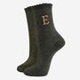 Women's Glitter Socks Black Gold Initial 'E', thumbnail 2 of 5