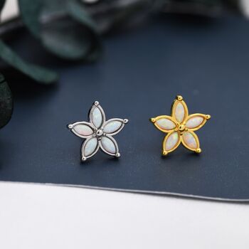 Fire Opal Flower Stud Earrings In Sterling Silver, 4 of 12