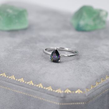 Sterling Silver One Carat Mystic Black Cz Pear Cut Ring, 3 of 11