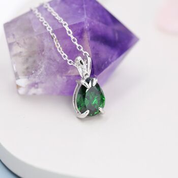 Sterling Silver Emerald Green Pear Cut Cz Necklace, 6 of 12