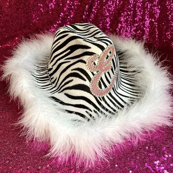Personalised Zebra Print Feather Trim Cowboy Hat, 2 of 4