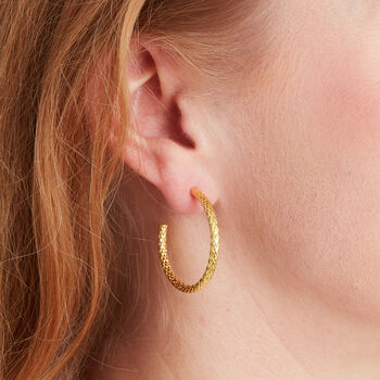 Gold Textured Hoops, Meduim Sized 18 K Gold Vermeil, 5 of 9