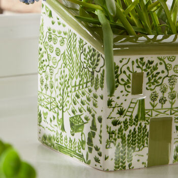Green And White Patterned House Planter, 6 of 7