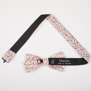 Mens Pink And White Floral Print Bow Tie, 6 of 6