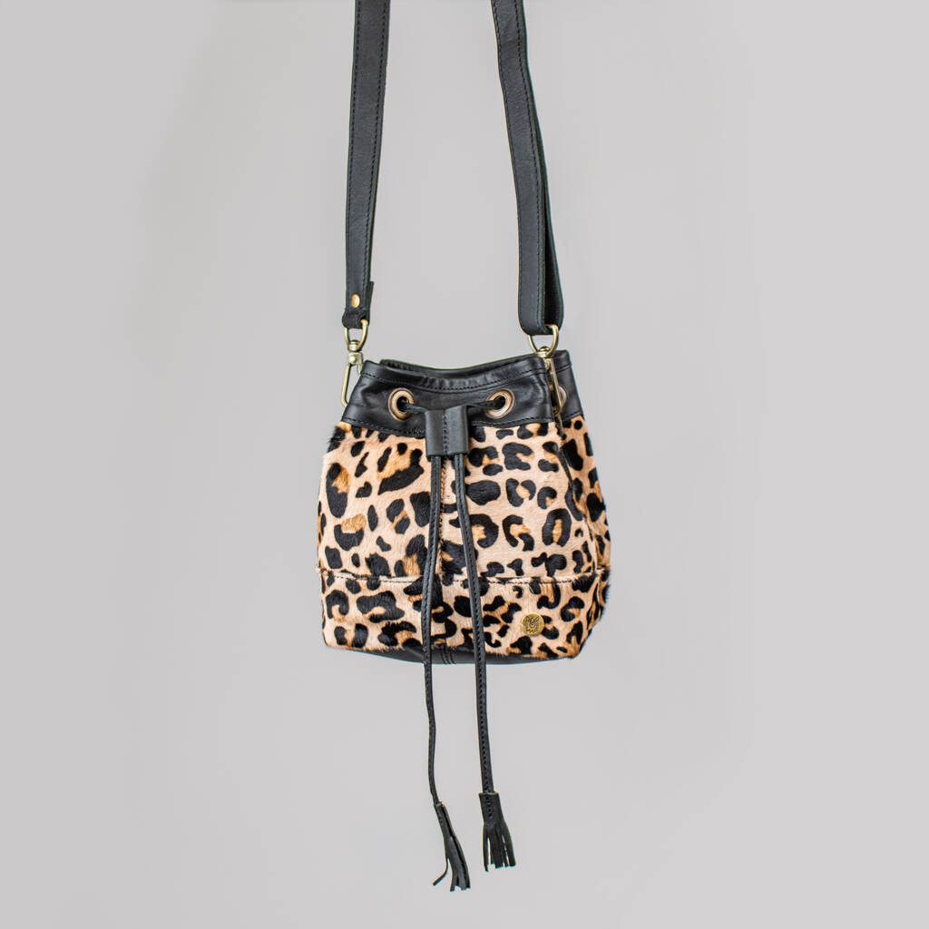 Mini Bucket Bag In 'Pony Hair' Leather Leopard Print By MAHI Leather