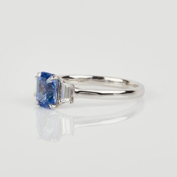 Blue Sapphire Three Stone Engagement Ring, 2 of 3