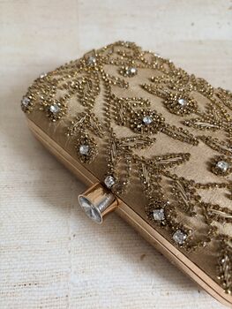 Gold Silk Handcrafted Clutch Bag, 7 of 9