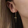 T Bar 9ct Gold Pull Through Earrings, thumbnail 1 of 5