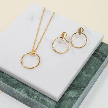 Granada Circle And Bar Yellow Gold Plated Necklace, 4 of 7