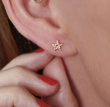 Rose Gold Vermeil Hammered Star Stud Earrings, 2 of 6